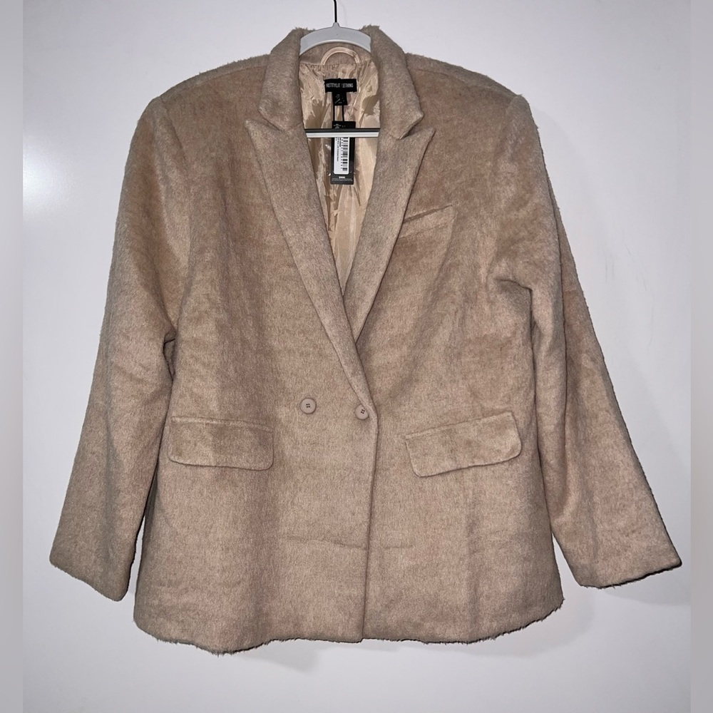 Pretty Little Thing Oversized Textured Wool Look Blazer, Beige, Size 10, NWT